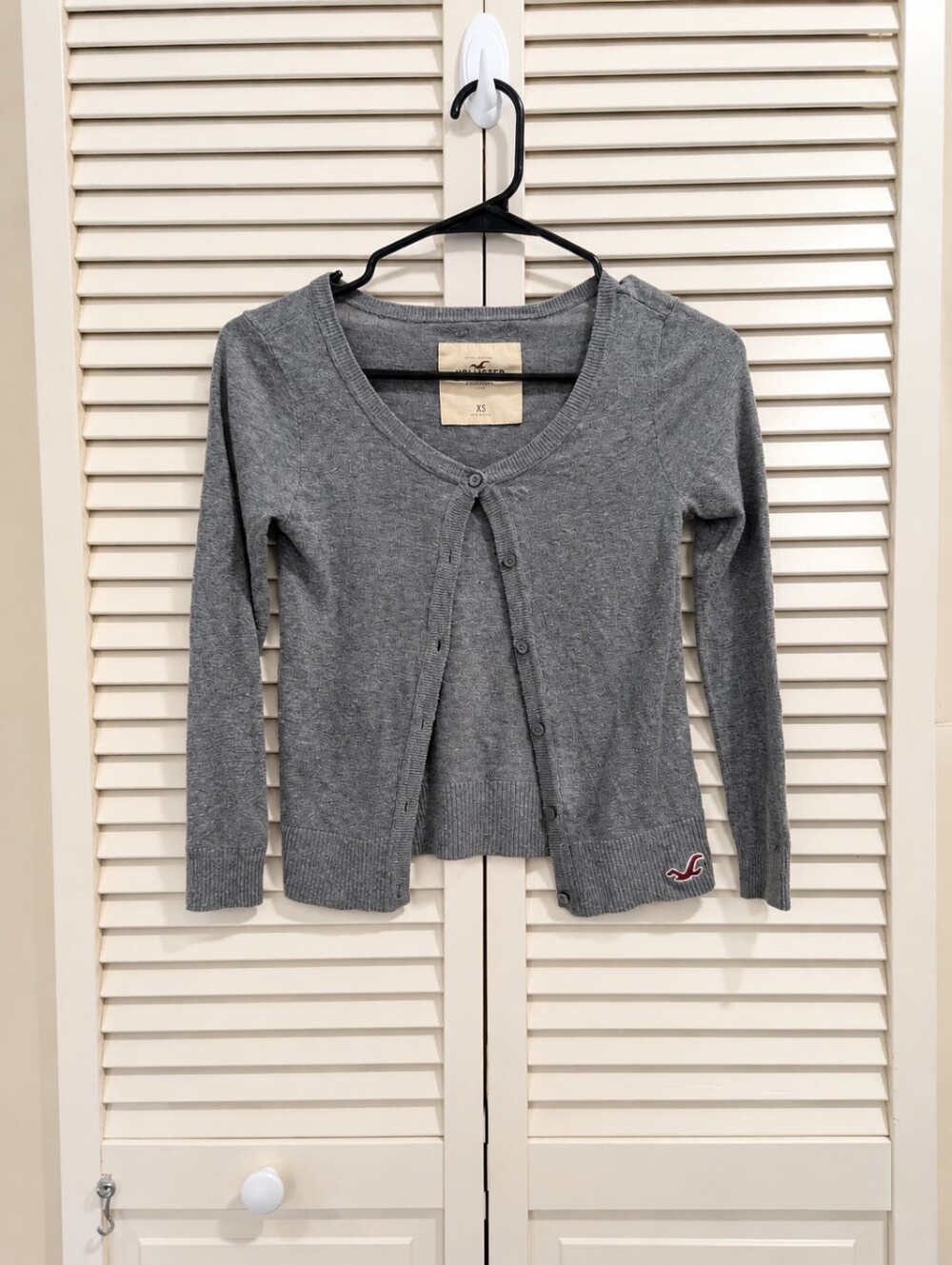 Hollister Gray Button Front Cardigan Sweater XS Embroidered Logo Y2K